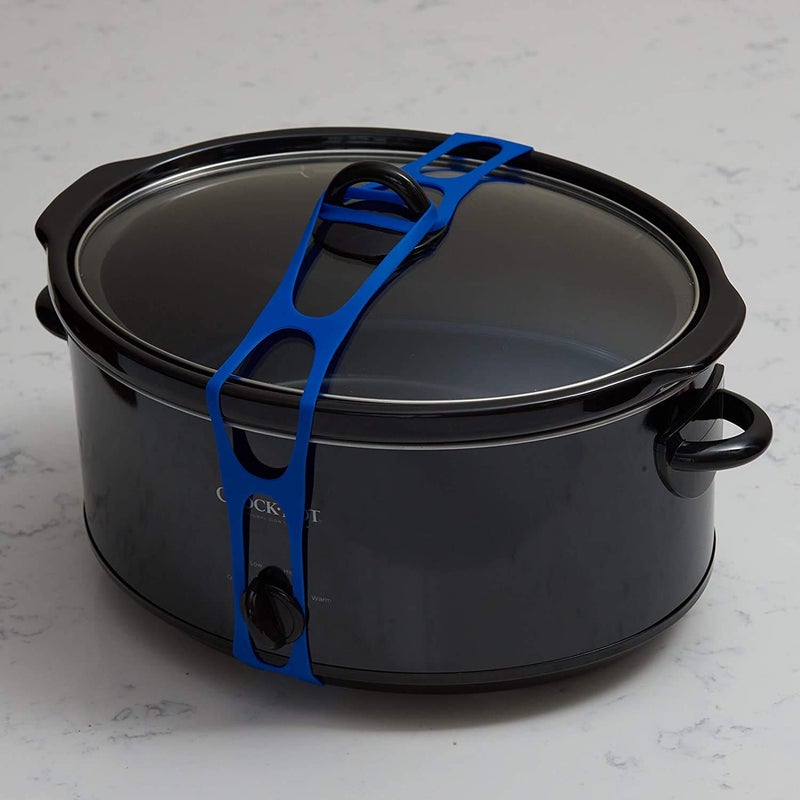 mella Lid Latch the reusable universal lid securing strap for crockpots, casserole dishes, pots, pans and more. Make it easy to transport your favorite dishes with one simple strap. (Polybag Red/Grey) - Image 4